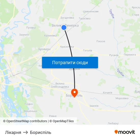 Лікарня to Бориспіль map