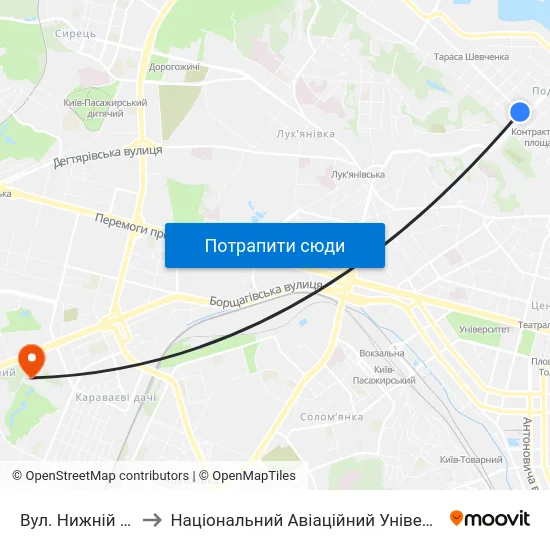 Вул. Нижній Вал to Національний Авіаційний Університет map