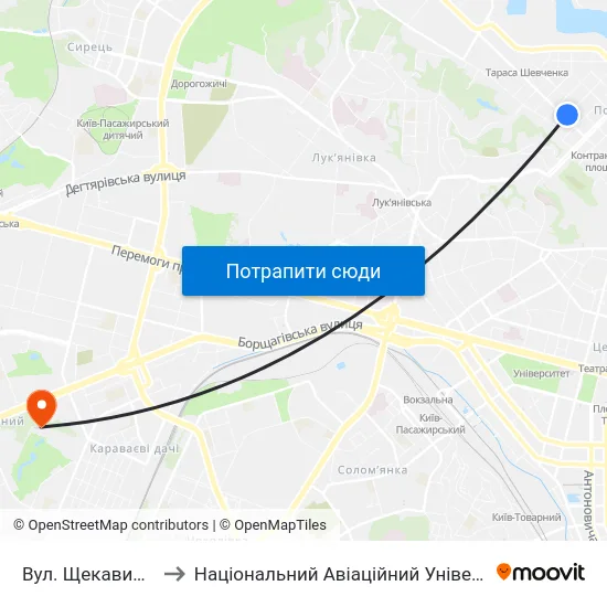 Вул. Щекавицька to Національний Авіаційний Університет map