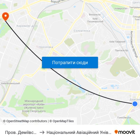 Пров. Деміївський to Національний Авіаційний Університет map