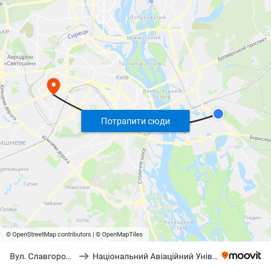 Вул. Славгородська to Національний Авіаційний Університет map