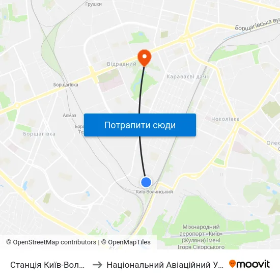 Станція Київ-Волинський to Національний Авіаційний Університет map
