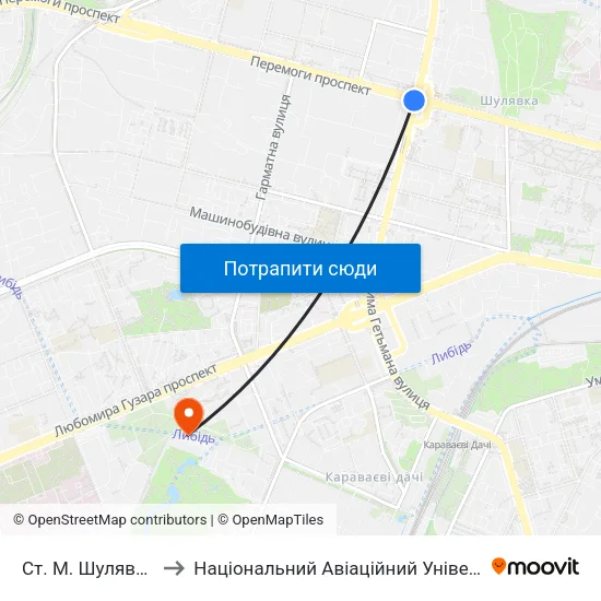 Ст. М. Шулявська to Національний Авіаційний Університет map