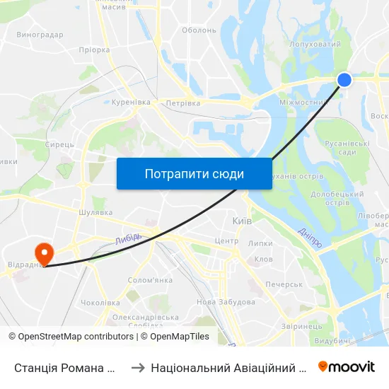Станція Романа Шухевича to Національний Авіаційний Університет map