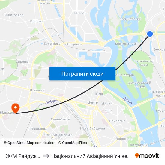 Ж/М Райдужний to Національний Авіаційний Університет map