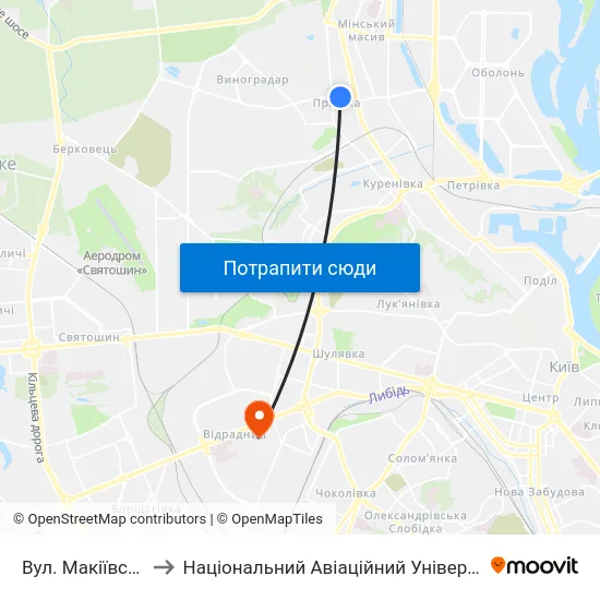 Вул. Макіївська to Національний Авіаційний Університет map
