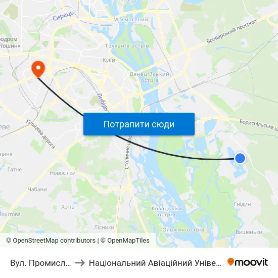 Вул. Промислова to Національний Авіаційний Університет map