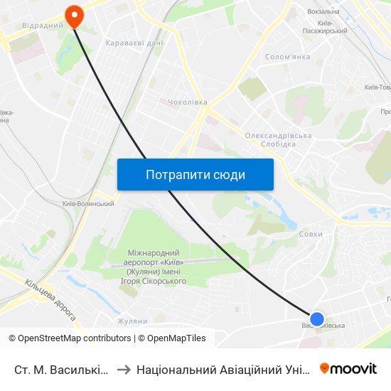 Ст. М. Васильківська to Національний Авіаційний Університет map