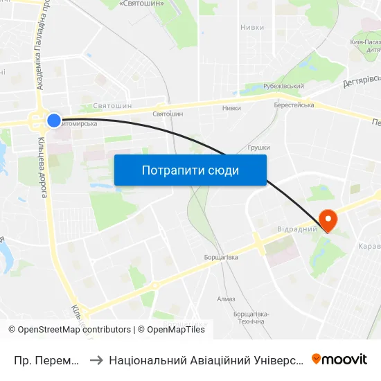 Пр. Перемоги to Національний Авіаційний Університет map