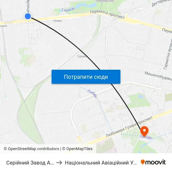 Серійний Завод Антонов to Національний Авіаційний Університет map