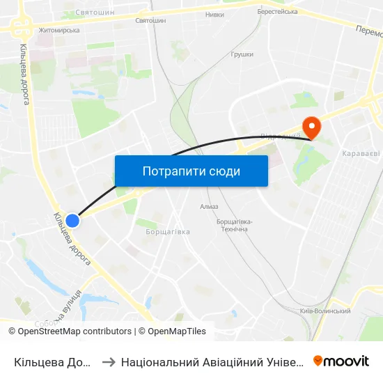 Кільцева Дорога to Національний Авіаційний Університет map