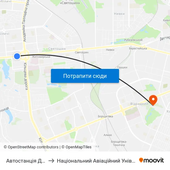 Автостанція Дачна to Національний Авіаційний Університет map