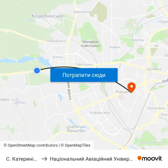 С. Катеринівка to Національний Авіаційний Університет map