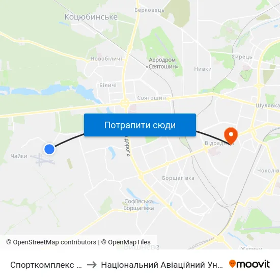 Спорткомплекс Чайка to Національний Авіаційний Університет map