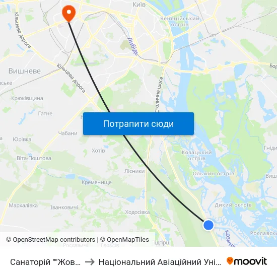 Санаторій ""Жовтень"" to Національний Авіаційний Університет map
