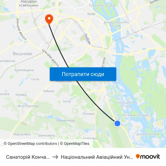 Санаторій Конча-Заспа to Національний Авіаційний Університет map