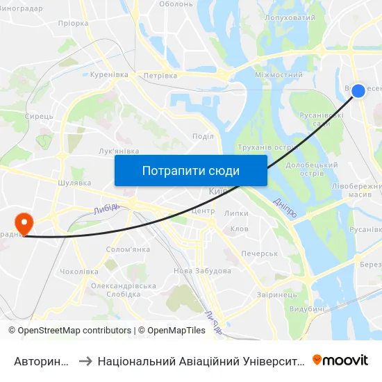Авторинок to Національний Авіаційний Університет map