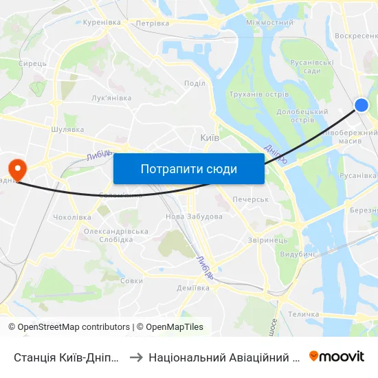 Станція Київ-Дніпровський to Національний Авіаційний Університет map