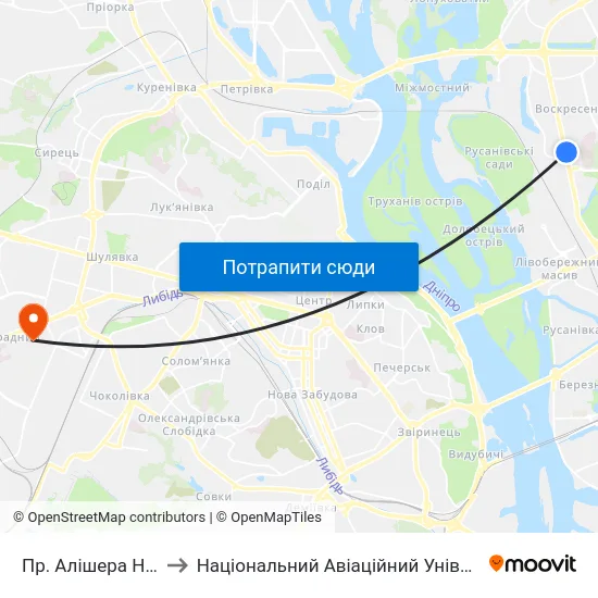 Пр. Алішера Навої to Національний Авіаційний Університет map