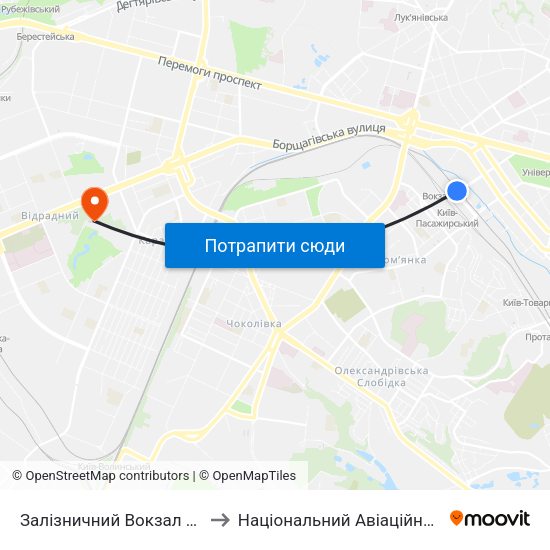 Залізничний Вокзал Центральний to Національний Авіаційний Університет map