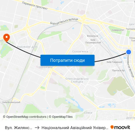 Вул. Жилянська to Національний Авіаційний Університет map