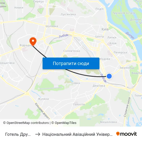 Готель Дружба to Національний Авіаційний Університет map