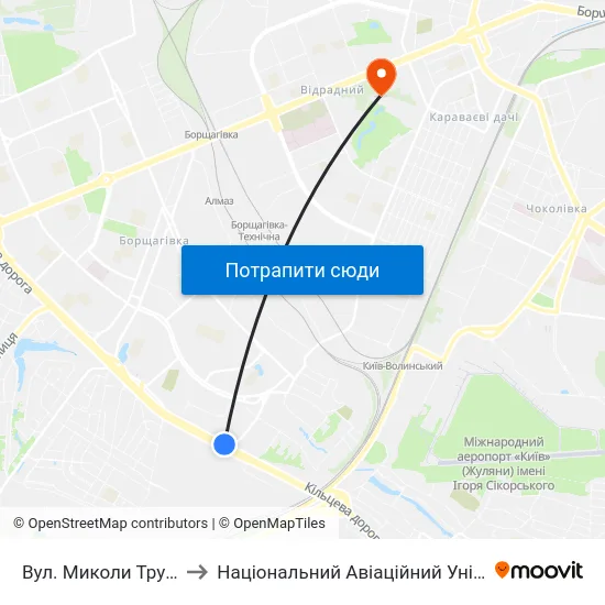 Вул. Миколи Трублаїні to Національний Авіаційний Університет map