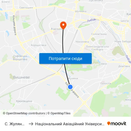 С. Жуляни-1 to Національний Авіаційний Університет map