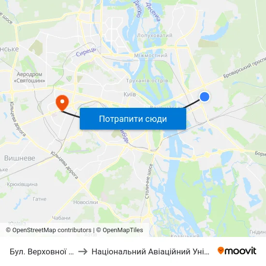 Бул. Верховної Ради to Національний Авіаційний Університет map