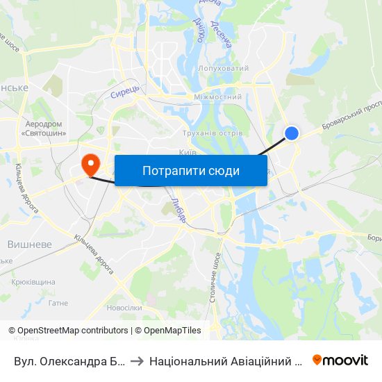 Вул. Олександра Бойченка to Національний Авіаційний Університет map