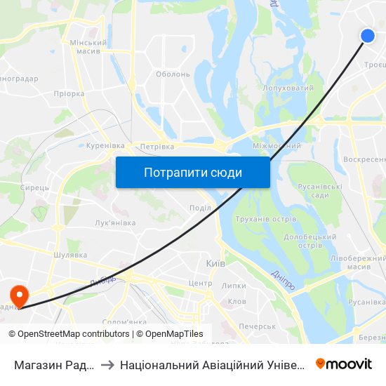 Магазин Радунь to Національний Авіаційний Університет map