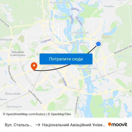 Вул. Стальського to Національний Авіаційний Університет map