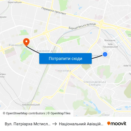 Вул. Патріарха Мстислава Скрипника to Національний Авіаційний Університет map
