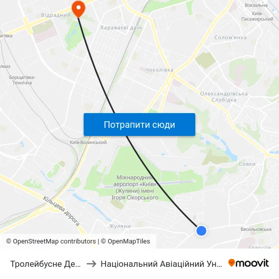 Тролейбусне Депо №1 to Національний Авіаційний Університет map