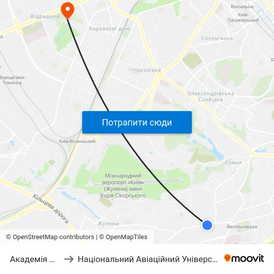 Академія Сбу to Національний Авіаційний Університет map