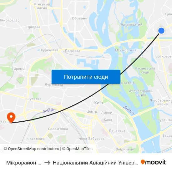 Мікрорайон №1 to Національний Авіаційний Університет map