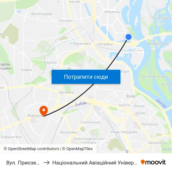Вул. Приозерна to Національний Авіаційний Університет map
