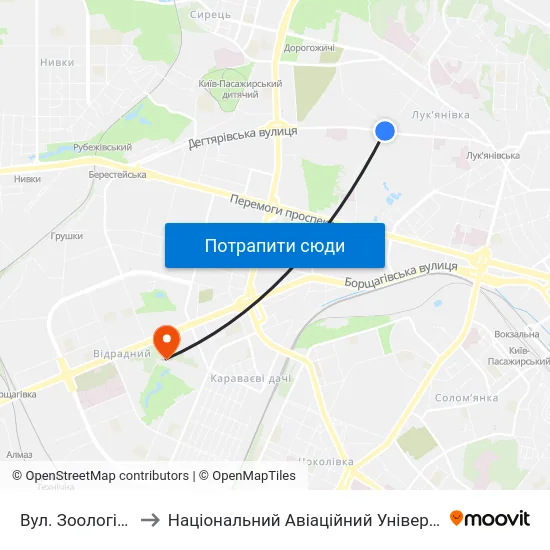 Вул. Зоологічна to Національний Авіаційний Університет map