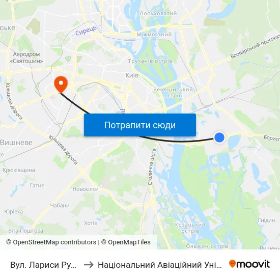 Вул. Лариси Руденко to Національний Авіаційний Університет map