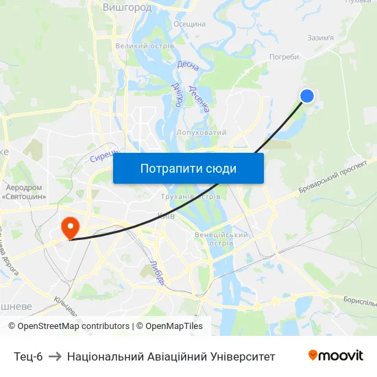 Тец-6 to Національний Авіаційний Університет map