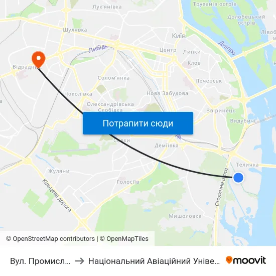 Вул. Промислова to Національний Авіаційний Університет map
