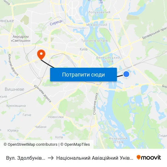 Вул. Здолбунівська to Національний Авіаційний Університет map