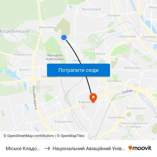 Міське Кладовище to Національний Авіаційний Університет map