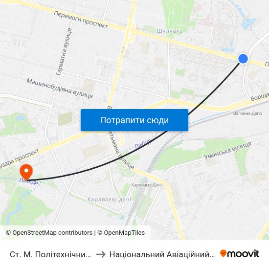 Ст. М. Політехнічний Інститут to Національний Авіаційний Університет map
