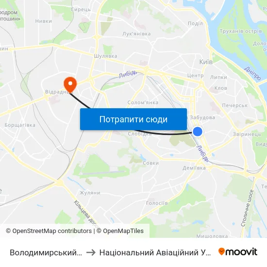 Володимирський Ринок to Національний Авіаційний Університет map