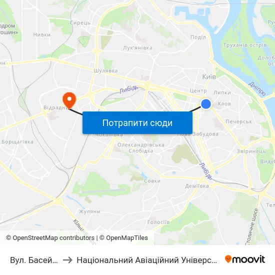 Вул. Басейна to Національний Авіаційний Університет map