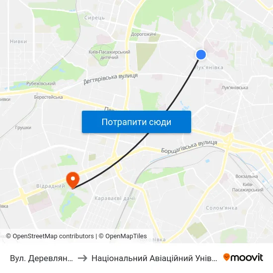 Вул. Деревлянська to Національний Авіаційний Університет map