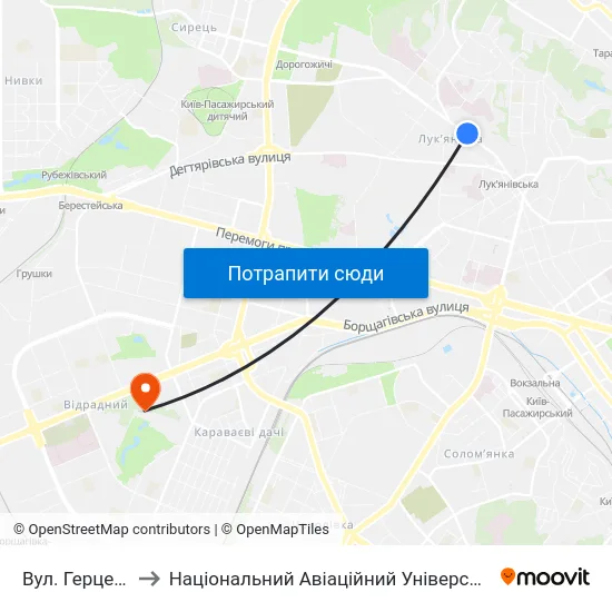 Вул. Герцена to Національний Авіаційний Університет map