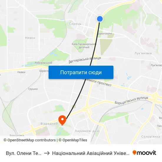 Вул. Олени Теліги to Національний Авіаційний Університет map