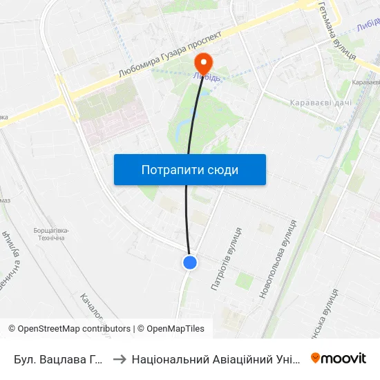 Бул. Вацлава Гавела to Національний Авіаційний Університет map